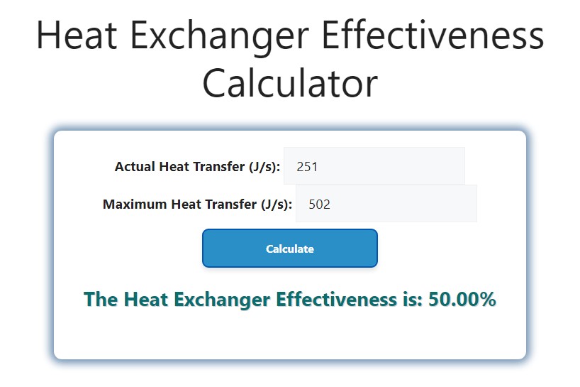 Heat Exchanger Effectiveness Calculator Savvy Calculator