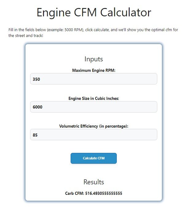 Engine CFM Calculator Savvy Calculator