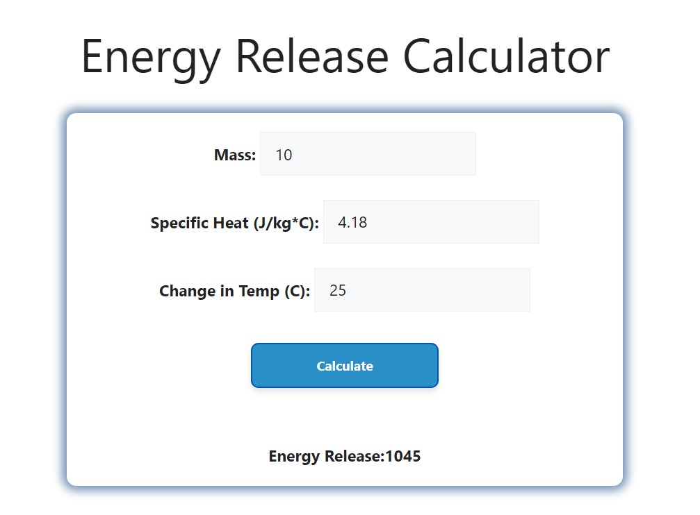 Energy Release Calculator Savvy Calculator