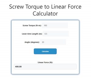 Screw Torque to Linear Force Calculator