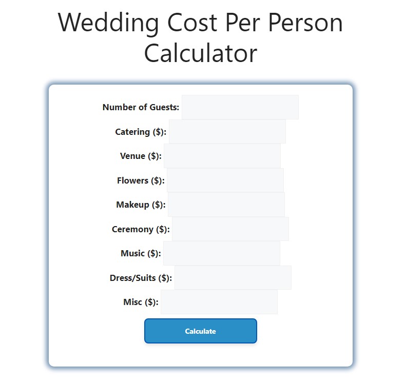 Wedding Cost Per Person Calculator Savvy Calculator