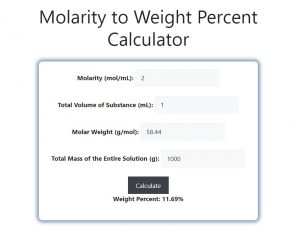 Molarity to Weight Percent Calculator