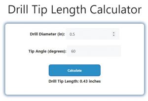 Drill Tip Length Calculator