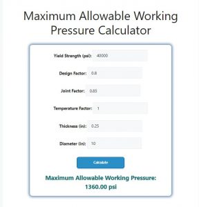 Maximum Allowable Working Pressure Calculator