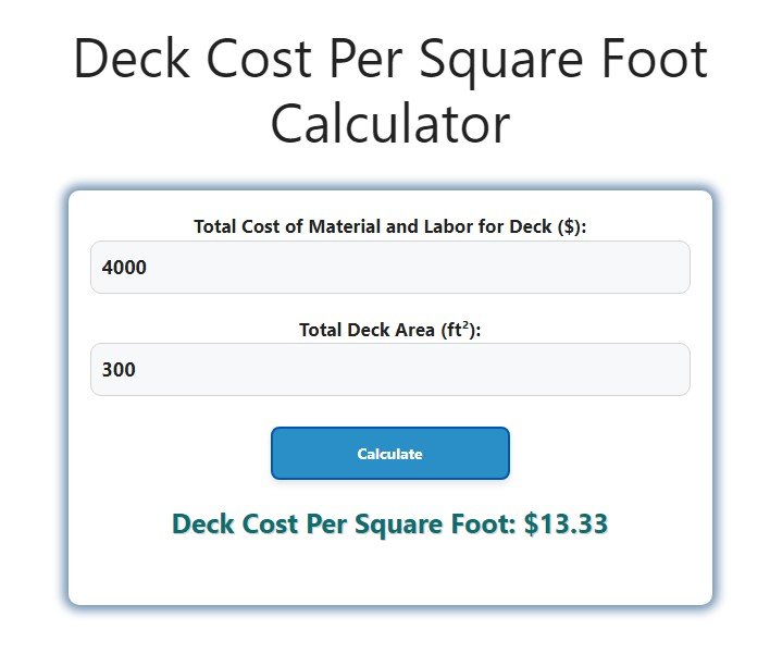 Deck Cost Per Square Foot Calculator Savvy Calculator
