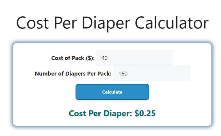 Cost Per Diaper Calculator - Savvy Calculator