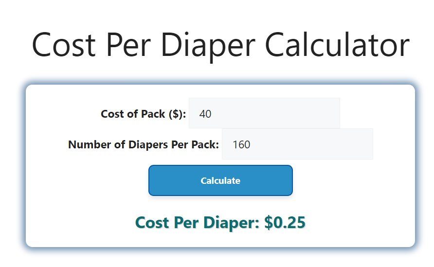 Cost Per Diaper Calculator Savvy Calculator