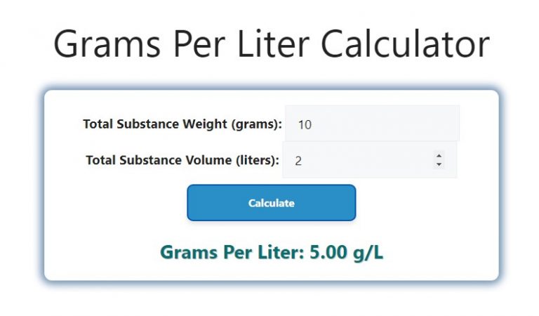 Grams Per Liter Calculator Savvy Calculator